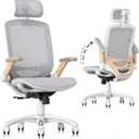 GABRYLLY Ergonomic Office Chair, High Back Home Desk Chair with Flip-Up Arms, Headrest, 90-120 Tilt and Wide Cushion, 300LBS White Mesh Chair for Work Gaming Study (GY01-NT, Woodgrain Pattern)