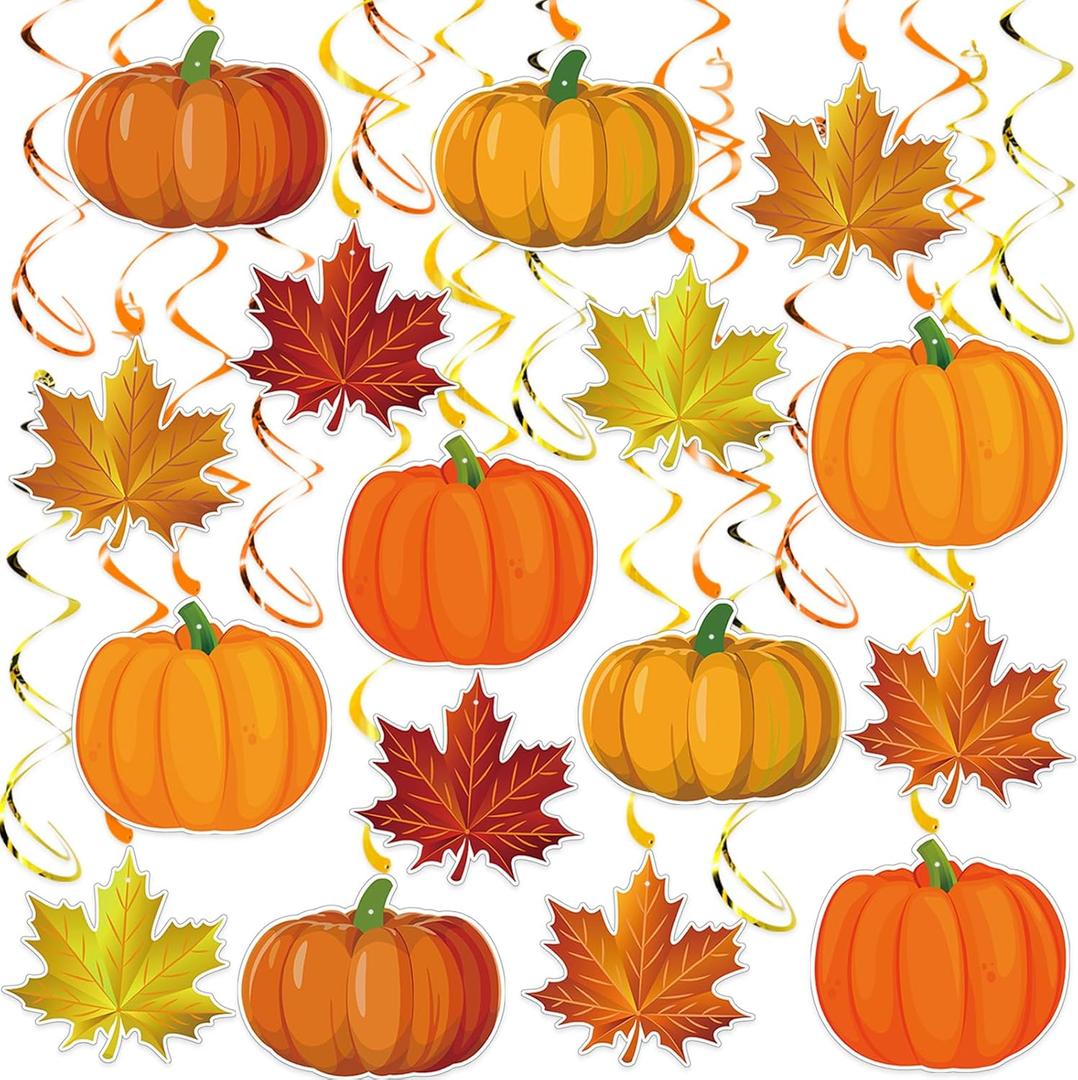 Fall Decor Pumpkin Maple Leaf Hanging Swirl - Fall Thankgiving Pumpkin Party Ceiling Decorations for Home Classroom Office Autumn Thanksgiving Harvest Decor Party Supplies