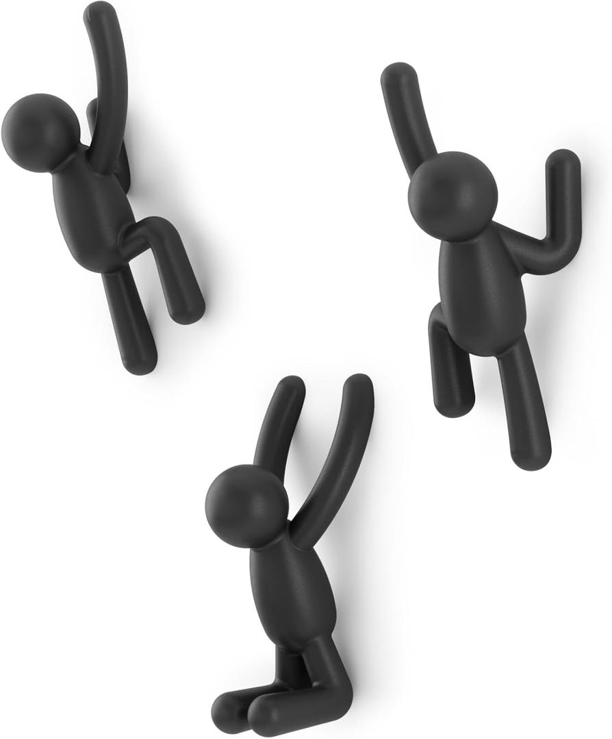 Umbra Buddy Wall Hooks  Decorative Wall Mounted Coat Hooks for Hanging Coats, Scarves, Bags, Purses, Backpacks, Towels and More, Set of 3, Black