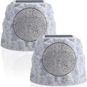 Solar Rock Speakers Outdoor Water-Resistant 2-Pack Solar Powered Rock Speaker with Lights RGB and TWS Pair for Patio Outside Garden BBQ Deck