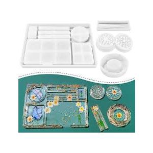 QWORK 5 PCS Resin Molds Silicone Molds for Epoxy Resin - Includes Large Rolling Tray, Grinder, Container, and Holder Molds – Easy to Demold & Clean – for DIY Crafts & Gifts, DIY Resin Epoxy Kit  
