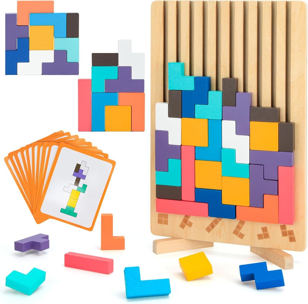 Wooden Stacking Puzzle Toy,3D Colored Wooden Puzzle,Russian Montessori Brain Blocks Puzzles Toys for Boys and Girls,Board Jigsaw Game Toys for Brain Teasers for Toddlers 3-8Years