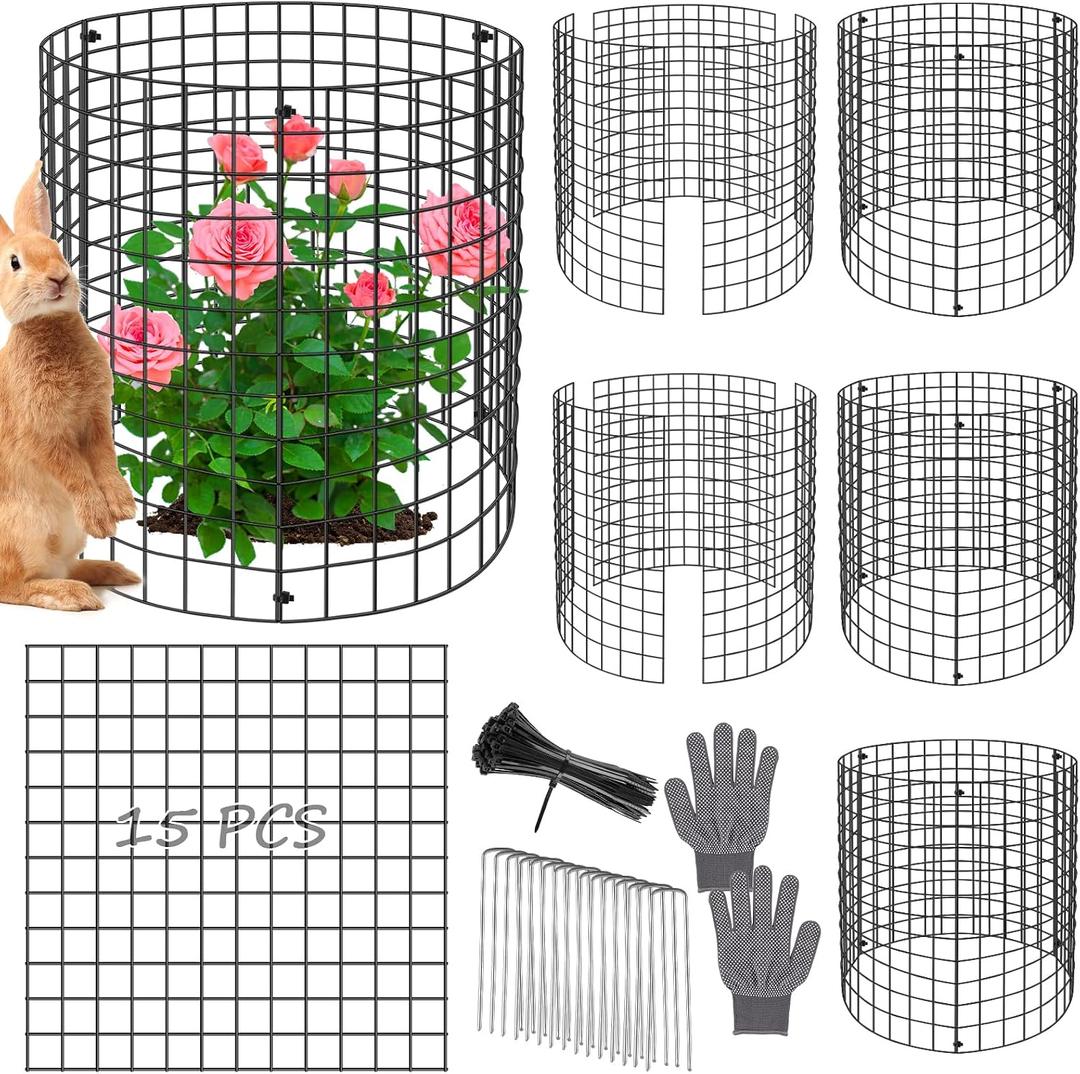 Plant Protectors from Animals, 15pcs 12x12 Inch Metal Plant Cages for Garden Vegetables Protectors to Keep Chicken Bunny Squirrel Out, Wire Chicken Wire Cloche with Zip Ties and Stakes