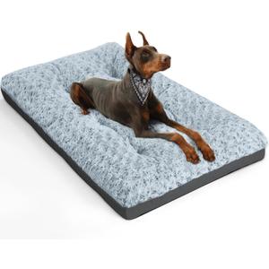 POCBLUE Deluxe Washable Dog Bed for Large Dogs Dog Crate Mat 36 Inch Comfy Fluffy Kennel Pad Anti-Slip for Dogs Up to 60 lbs, 36" x 23", Grey (36.0"L x 23.0"W x 3.5"Th)