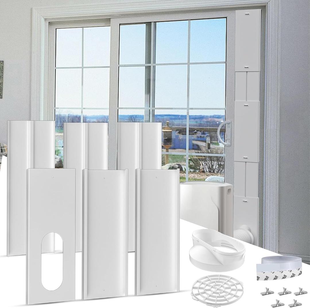 Sliding Door Air Conditioner Kit, with 5.9" Coupler and Bird Guard, 6 Plates Portable Air Conditioner Sliding Door Vent Kit Max Adjustable Length 95 Inch, Suit for 5.9 Inch Exhaust Hose