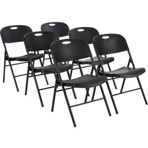 Amazon Basics Sturdy Foldable Plastic Chair, Portable, 350-Pound Capacity, Black, 6-Pack