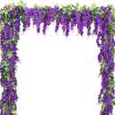 Wisteria Artificial Flowers Garland, 2Pcs 7.2Ft/Piece Silk Fake Wisteria Vine Kit, Hanging Flower for House Outdoor Garden Ceremony Outside Wedding Arch Floral Decor (2, Purple)