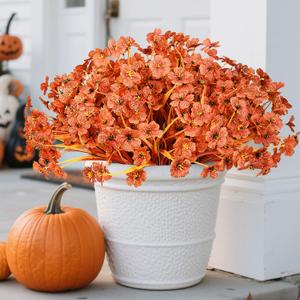 2 x 20 Bundles Artificial Fake Fall Plants Flowers for Outdoor Decorations, Fake Mums Silk Colorful Daisy Realistic UV Resistant, Fall Fake Flowers for Outside Home Planter Porch Patio Autumn Decor (Orange)