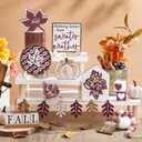 18 Pcs Fall Thanksgiving Tiered Tray Decor Set Maple Leaf Pumpkin Wood Sign Hello Fall Rustic Farmhouse Tray Decoration Tabletop Sign for Autumn Harvest Home Kitchen Festival(Leaf Pumpkin)