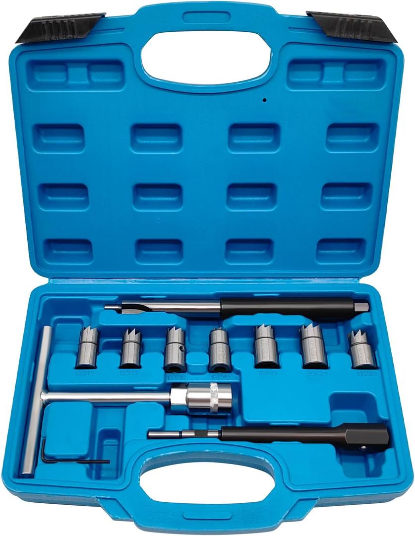11PCS Diesel Injector Seat Cutter Tool Set Compatible with Mercedes-Benz CDI BMW Ford, Cutter Flat Reamer Repair Tool with Flat Reamer Angled Reamer Hex Key Cleaner Disassemble Tool Kit