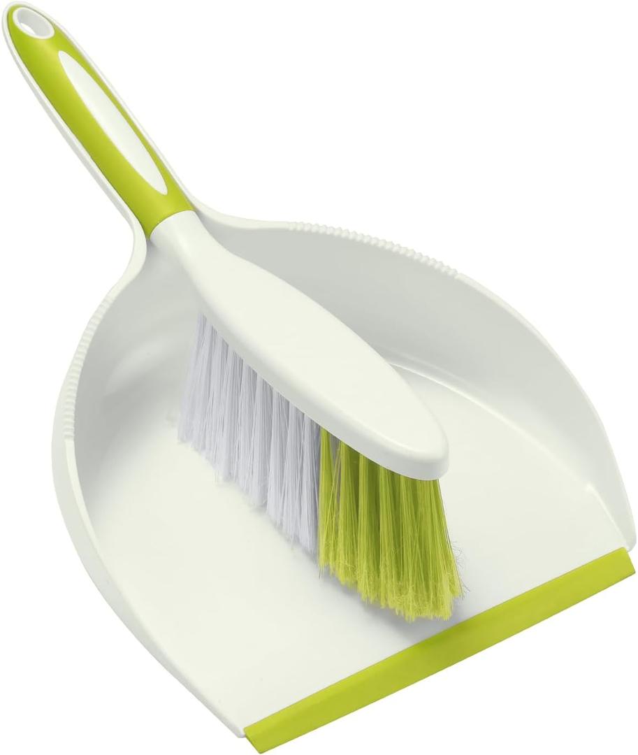 NACENA Dust Pan and Brush Set, Large Hand Broom and Dustpan Set Large Brush and Dustpan Set for Camping Broom and Dustpan Combo for Daily Cleaning Pet Hair Office Home Car, Yellow & Green