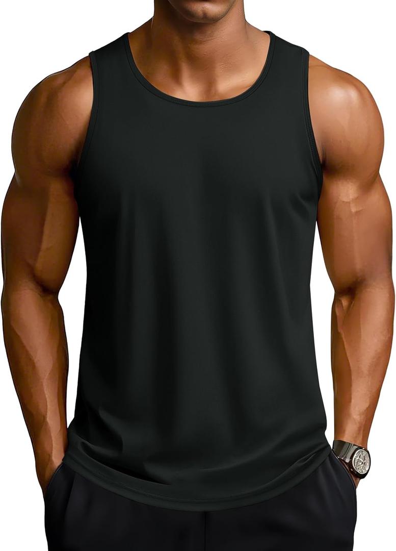 TACVASEN Men's Workout Tank Tops Sleeveless UPF 50+ Summer Sun Shirts Quick Dry for Running Swim Gym Beach (Black, M)