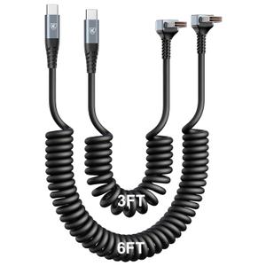 90 Degree USB A to USB C Cable Coiled, 3FT&6FT USB C Cable 3A Fast Charging, USB Type C Cable for Car Compatible with iPhone 17/16/15/Samsung Galaxy S20 S10 S9 S8 Plus Note 10 and More USB C Devices (Grey)