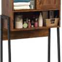 Over The Toilet Storage Cabinet, Behind Toilet Bathroom Organizer with Adjustable Shelves, Above Toilet Organizers with Barn Door, Space Saver for Restroom, Bathroom, Laundry, Brown, 24 Inches X 10 Inches X 67 Inches