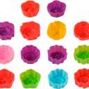 14Pcs Mini Size Silicone Molds, 2 x 0.8 inch Cupcake Multi Flower Shapes Baking Cups Non-Stick Donut Wrapper Mold Muffin Liners