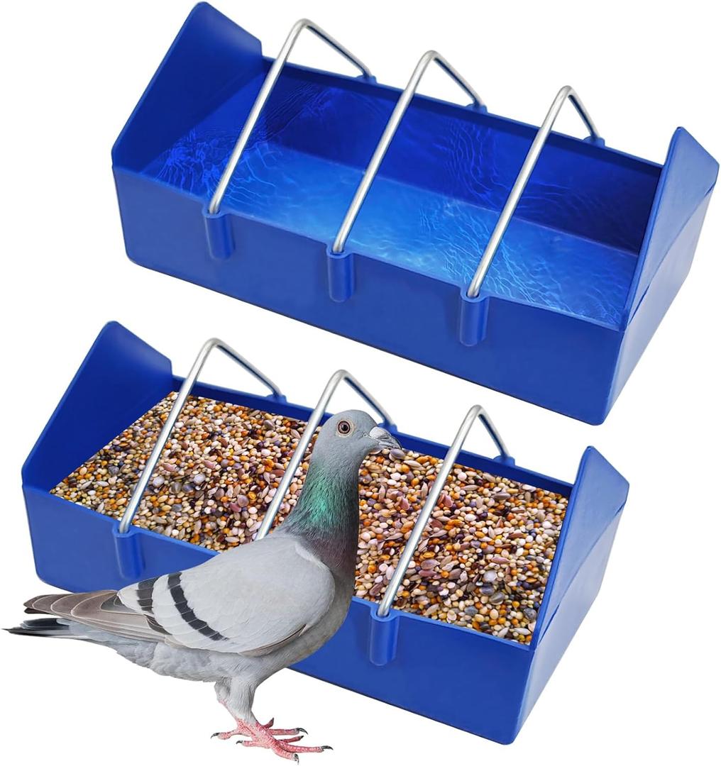 Hamiledyi 2 Pack Pigeon Feeder, Bird Dispenser Slot Container, Thick Durable Slot Container Feeding, Removable Steel Wire Partition for Pigeons Quails Birds Chicks Ducklings(Length: 8")
