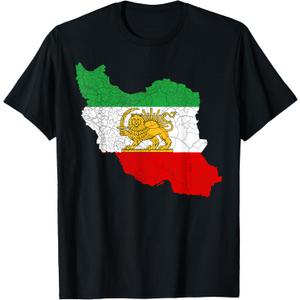 Iran Map with Lion and Sun Emblem, Vintage Persian Heritage T-Shirt, 2XL