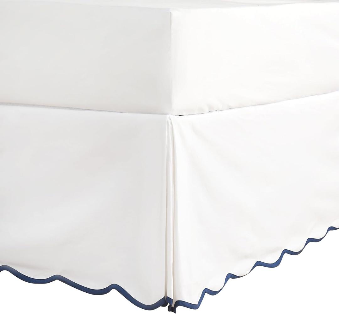HIG Off-White Chic Full Bed Skirt - Easy Fit Scallop Edge Pleated Bedskirts, 14 Inch Drop Anti-Slip Dust Ruffle, Thick Fabric for Enhanced Privacy, Pre-Washed for Long-Lasting Use(N60022)