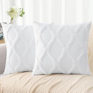 decorUhome Summer Euro Sham Throw Pillow Covers 26x26 Inch Set of 2, Soft Plush Faux Fur Wool Pure White Accent Couch Pillow Covers for Modern Farmhouse Bed Sofa Living Room