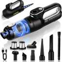 Car Vacuum Portable Cordless, 4-in-1 Mini Car Vacuum with 19500pa Suction & Air Duster, USB-C Charging, Smart Digital Display, Handheld Vacuum with LED Light, Multi Nozzles for Car, Home, Office, Pet