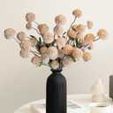 10 Pcs Fake Flowers, Artificial Mums With Long Stems, Beige Faux Pompon Mums Floral Arrangement, Champagne Plastic Flowers Silk Dried Flowers Home Decor, Fall Decorations For Home Vase(No Vase)