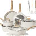 CAROTE 16 Piece Pots and Pans Set Nonstick, White Granite Cookware Sets Induction Cookware, Non Stick Cooking Set w/Frying Pans & Saucepans (PFOS, PFOA Free)