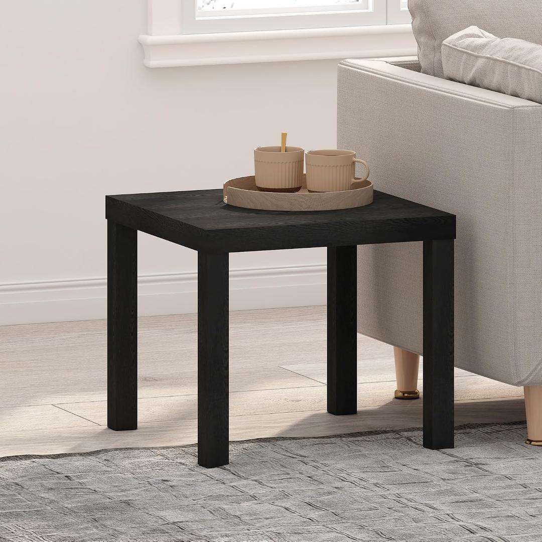 Furinno Classic Side Table, Square Modern End Table with 1.8 Thick Tabletop, Simple Night Stand, Bedside Table, Toolless Assembly, for Living Room, Bedroom, Classic Black, 1-Pack, 20" Wide
