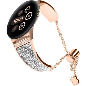 Compatible for Google Pixel Watch 4/3 Band 45mm, Women No Gap Jewelry Rhinestone Metal Bling Bracelet Replacement Wristband for Google Pixel Watch 4/3 45mm (Rose Gold)