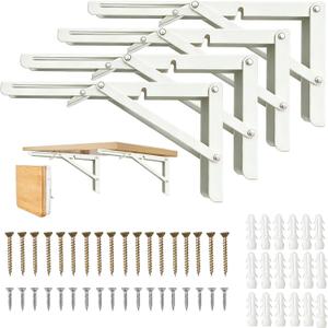 Folding Shelf Brackets, Folding Shelf Hinge Heavy Duty Shelf Brackets, 8 10 12 14 16 18 20 Inch Brackets for Foldable Shelf, White, 20 Inch 4 Pcs