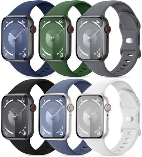 Sport Bands Compatible with Apple Watch Bands for Women 40mm 41mm 44mm 45mm 46mm 42mm 38mm Men, Soft Silicone Waterproof iWatch Strap for Apple Watch Series 10 9 8 Ultra SE 7 6 5 4 3 2 1, (5 Pack)