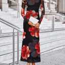 ZESICA Women's Long Sleeve Floral Maxi Dress 2026 Fall Off Shoulder Bodycon Ruched Mesh Cocktail Wedding Guest Dresses (XL)