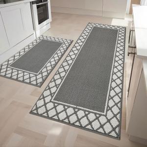 COSY HOMEER Kitchen Rugs Non Slip Washable Kitchen Mats for Floor Absorbent Kitchen Rugs Sets of 2 Kitchen Runner Rugs for Kitchen Carpet Sink Laundry Area Rugs,Grey,24" x 35"+24" x 60"
