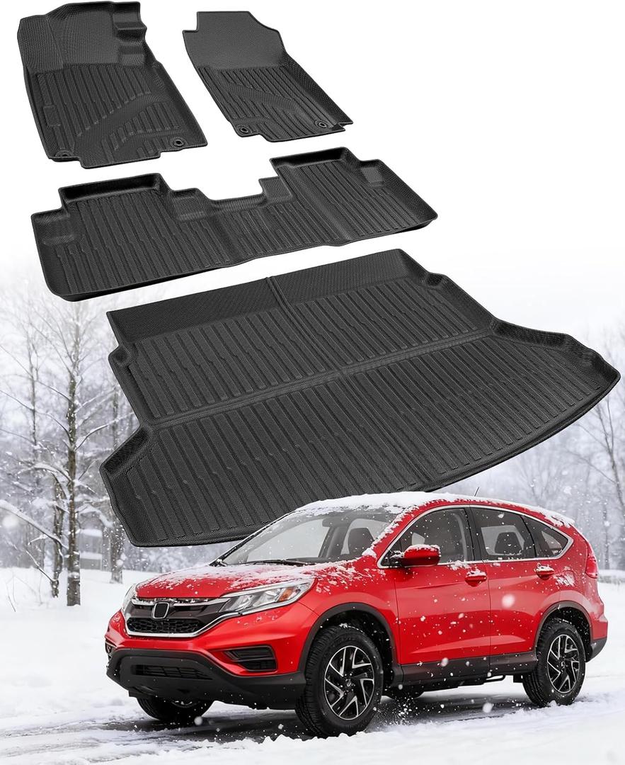 Floor Mats & Cargo Liner for Honda CR-V 20122016 Full Set, All Weather TPE Rubber Floor Liners Trunk Mat for Honda CR-V LX EX SE (No Subwoofer), Not for EX-L/Touring, CR-V Accessories Black