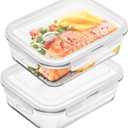 Glass Food Storage Containers Clear35 Oz2 Pack Set with Airtight Snap-Lock Lids Rectangular BPA-Free for Meal Prep and Leftovers
