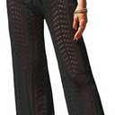 BreathSunny Womens Beach Cover Up Pants 2026 Drawstring Elastic High Waist Crochet Mesh Knit Bathing Suit Swim Coverup Pants, Small