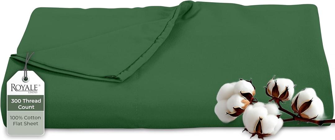 Royale Linens 300 Thread Count 100% Long Staple Combed Cotton Flat Sheet - Super Soft- Top Sheets -Queen Flat Sheet Sold Separately- Breathable, Cool & Crisp Percale Sheets Only (Queen, Hunter Green)