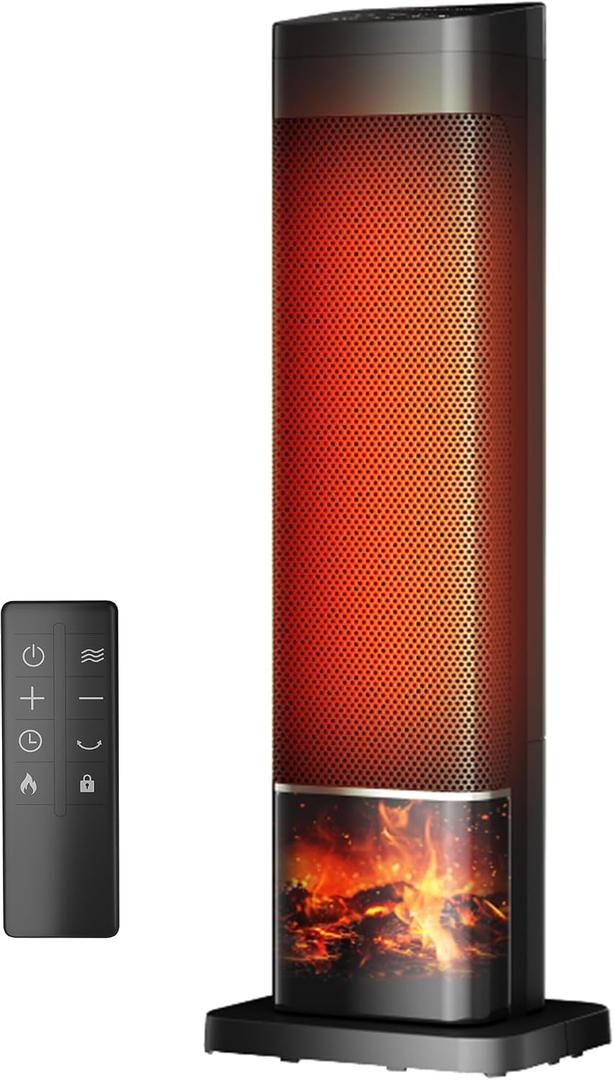 Space Heater, 1500W Electric Heaters for Indoor Use, 25.2" PTC Ceramic Heater with Remote, 24H Timer, Oscillation, Tip-Over and Overheat Protection, Fast Safety Heat for Home Office