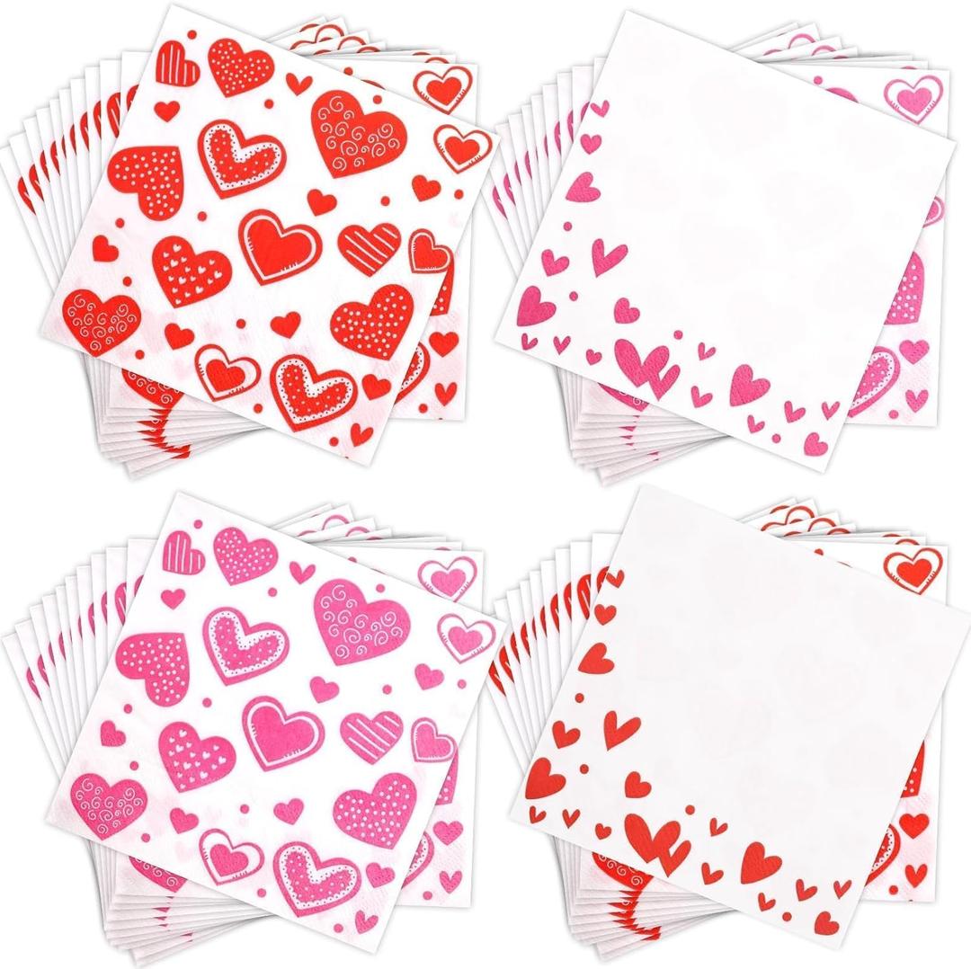 Fancy Land Valentines Napkins 100 Pcs Disposable Heart Napkins Wedding Anniversary Paper Dinner Napkins 2 Ply Valentine Napkin Party Supplies