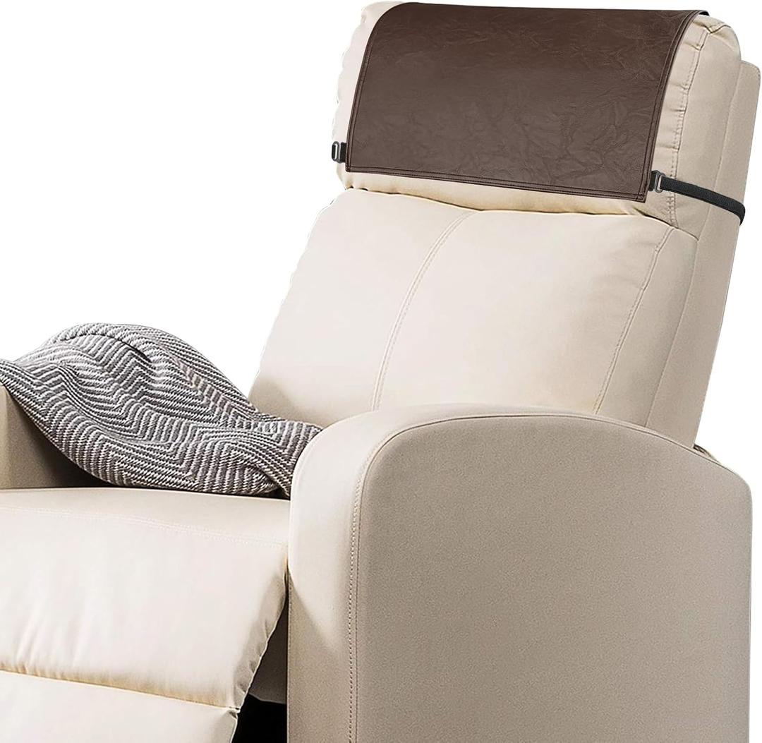 Recliner Headrest Protector-Faux Leather Headrest Covers for Recliners,Recliner Headrest Cover with Elastic Straps,Chair Headrest Cover for Recliners Protector 17 x 27 in(Dark Brown)