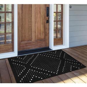 LIVEBOX Black Outdoor Rug 2.3' x 3.6', Boho Cotton Washable Rug Moroccan Front Door Mat,Hand-Woven Area Rug Throw Carpet for Layered Porch Entryway Kitchen,Front Door Decor