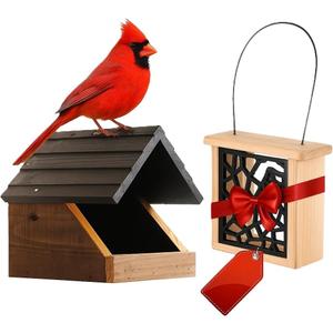 Cedar Wood Open Nesting Box - Cardinal Bird House Birdhouse - Dove Nesting Box - Shelter Shelf - Bonus Suet Cake Feeder - Robin Blackbird Bird House - DIY Birdhouse Feeder Kits for Adults.