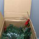 National Tree Company 9 ft Pre-Lit Wintry Pine Flocked Artificial Christmas Garland, Christmas Decoration with Pinecones, Red Berries, 100 Clear Lights, 184 Tips, Green, 108X12X6