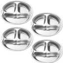 4 Pack 304 Stainless Steel Divided Plates, Non-Slip Heat-Resistant Lunch Tray for Adults, Deep 3 Compartment Meal Prep Trays for Camping, School, Dishwasher Safe (BPA-Free, Rustproof)