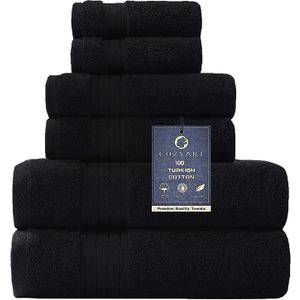 COZYART Black Bathroom Towel Sets 6Pcs 650 GSM 100% Cotton Bath Towel Set for Bathroom Super Absorbent Durable Luxury Set with 2 Bath Towels, 2 Hand Towels, 2 Washclothes
