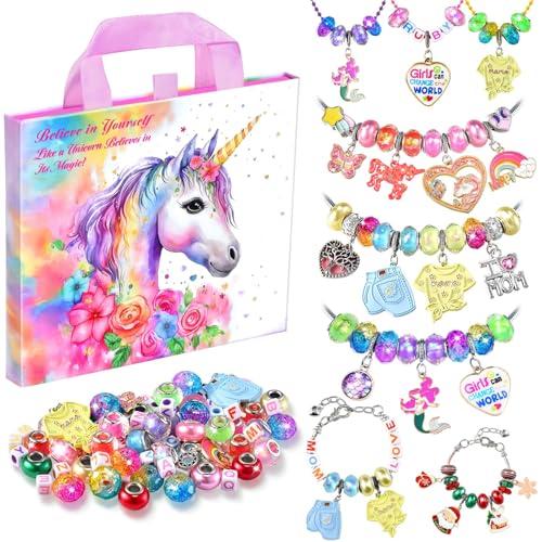 Girls Charm Bracelet Making Kit - Unicorn Jewelry Supplies Make Set DIY Art Craft Set Charm Bracelets Kits Creative Birthday Gifts for Kids Age 6 7 8 9 10 11 12 Year Old Girl Little Children Girl Toys