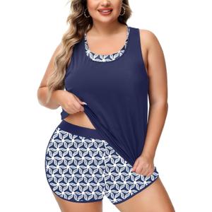 NIeyook Women Plus Size 3 Piece Tankini Swimsuits Athletic Bathing Suits with Boy Shorts Tank Top with Sports Bra (Blue), Size 18W
