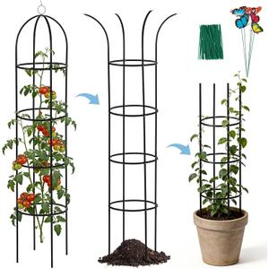 100% Metal Trellis for Climbing Plants Outdoor 6.6ft 1PK,Garden Obelisk Trellis for Potted Plants Indoor with Ties and Butterflies,Plant Support for Clematis Tomato Cucumber Ivy Rose