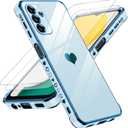 LeYi for Samsung A13 5G Case with Aesthetic Full Camera Lens Protection + [2 Pcs] Tempered Glass Screen Protector, Electroplate Shockproof Edge Bumper Silicone Case for Galaxy A13 5G, Sierra Blue