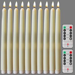 NONNO & ZGF 10 Pack Flameless Taper Candles, Ivory Wax Coverd, 11-Inch, LED Battery Flickering Bright Candle with 2 Remote Controls, Timer, for Wedding, Family Dinner, Party, Festive or Home Decor