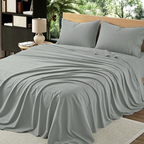 OnlySet 3Pcs Organic Linen Sheets King Size, 100% French Linen from Normandy, Breathable & Durable Earl Gray King Sheet Set with 16 Inch Deep Pocket,   2 Pillowcases